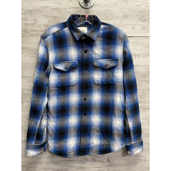 American Eagle Flannel Shirt Mens Small Blue Black Plaid Cotton Button Up - Picture 1 of 12
